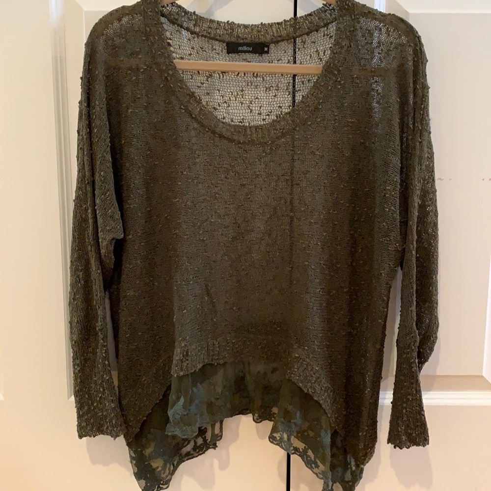 LF Olive Sweater with Lace Bottom